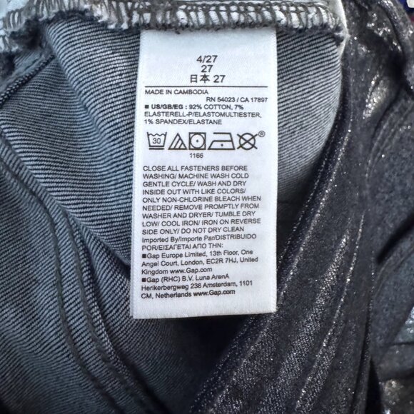 GAP Denim Metallic Silver Shimmer Coated Pencil Skirt Mid Rise Knee Length 4 27 - Picture 5 of 7